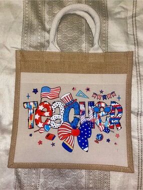 Patriotic Teacher Tote Bag - Red, White & Blue
